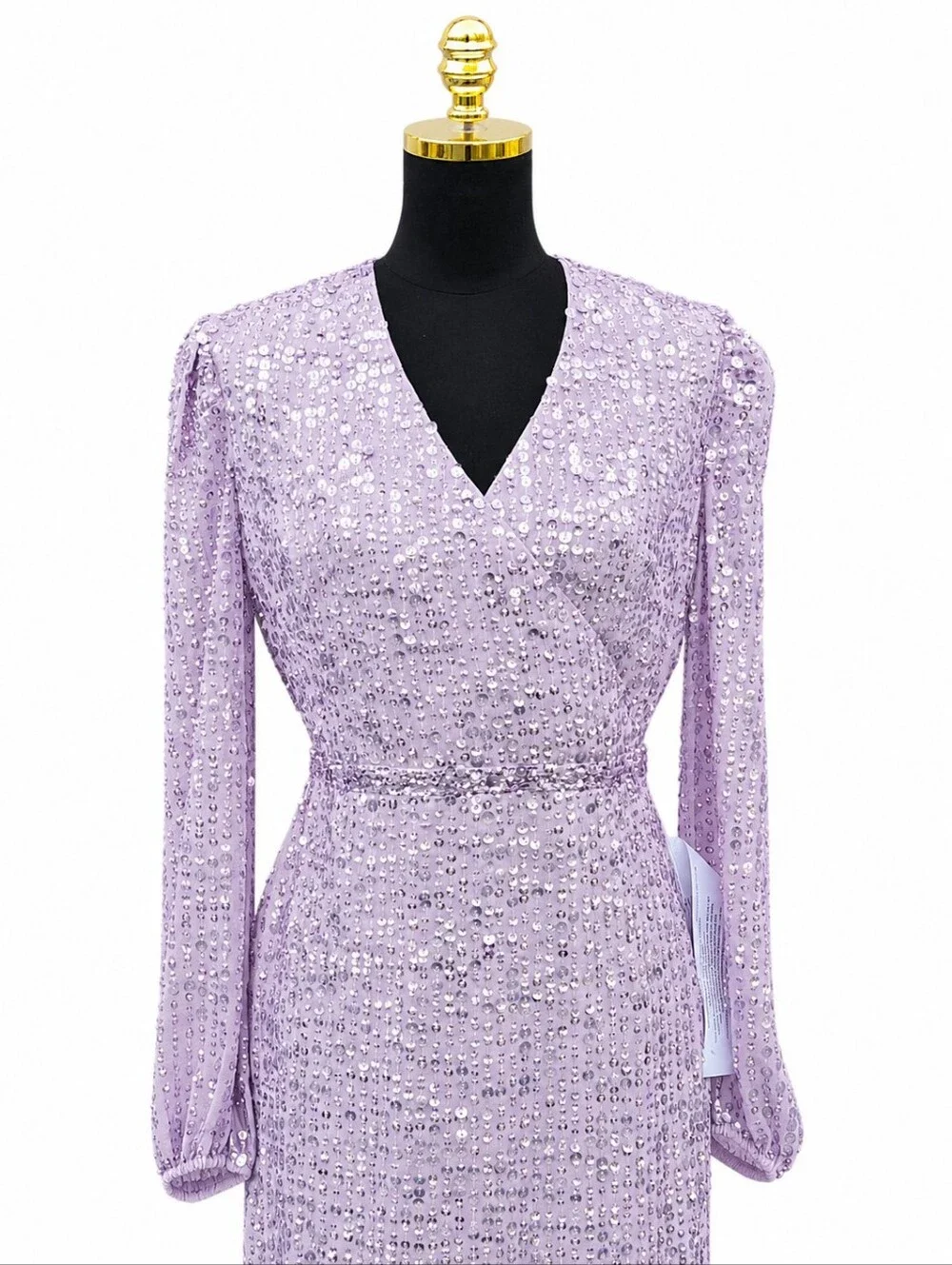 Mac Duggal Lavender Sequin Embellished Midi Sheath Dress Size 6 NWT